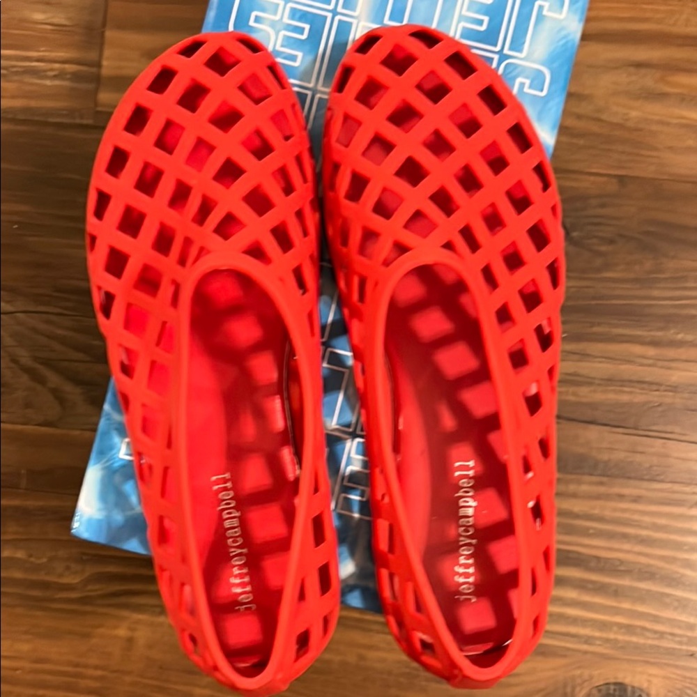 Jeffrey Campbell Vibrant Red Mesh Flats